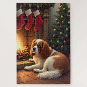 Cavalier King Charles by the Fireplace Christmas Jigsaw Puzzle