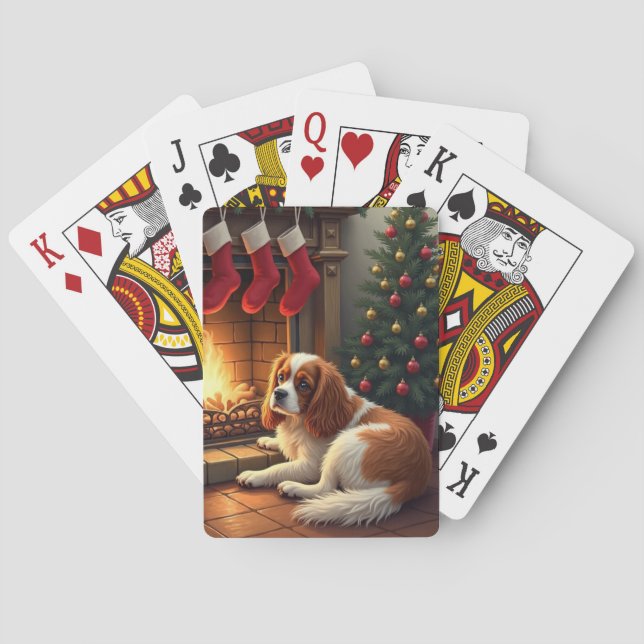 Cavalier King Charles by the Fireplace Christmas Playing Cards (Back)