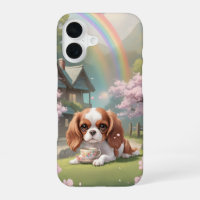 Cavalier King Charles Cherry Blossoms with Rainbow