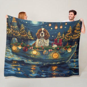 Cavalier King Charles Christmas Festive Voyage Fleece Blanket
