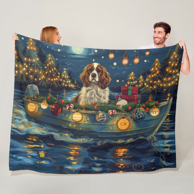 Cavalier King Charles Christmas Festive Voyage Fleece Blanket (In Situ)