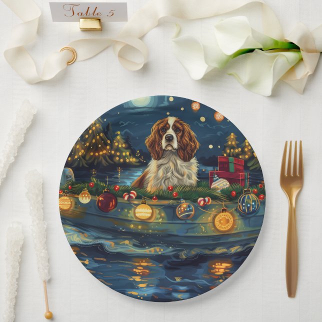 Cavalier King Charles Christmas Festive Voyage Paper Plate (Wedding)