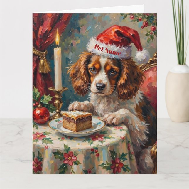 Cavalier King Charles Christmas Pudding Tea Party  Card (Front)