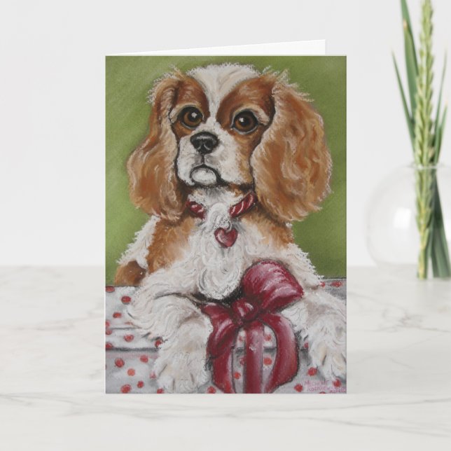 Cavalier King Charles Christmas Puppy Holiday Card (Front)