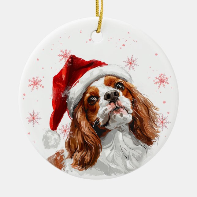 Cavalier King Charles Dog Christmas Personalized Ceramic Ornament (Front)