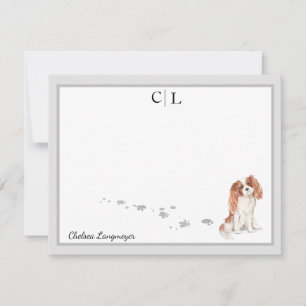 Cavalier King Charles Dog Grey Border Monogram Card