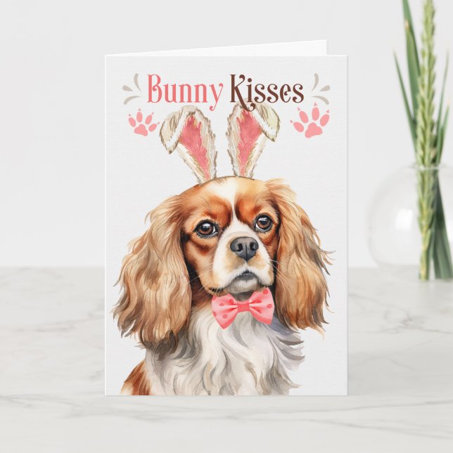 Cavalier King Charles Dog in Bunny Ears for Easter Holiday Card (Front)