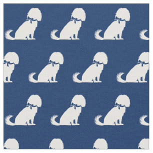 Cavalier King Charles Dog Silhouette Pet Navy Blue Fabric