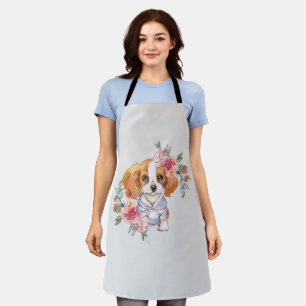 Cavalier King Charles Dog Watercolor Art Apron