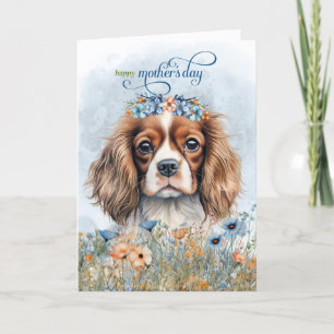 Cavalier King Charles Dog Wildflowers Mother's Day Holiday Card