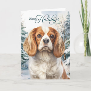 Cavalier King Charles Dog Winter Forest Christmas Holiday Card