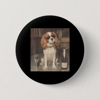 Cavalier King Charles Drinking Champagne Funny 2 Inch Round Button