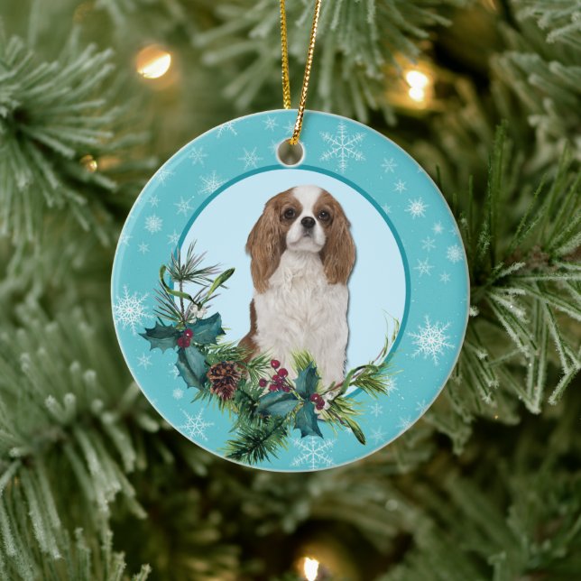 Cavalier King Charles Evergreen Blue Snowflake Ceramic Ornament (Tree)