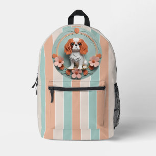 Cavalier King Charles Flowers Paper Cutting Art Printed Backpack