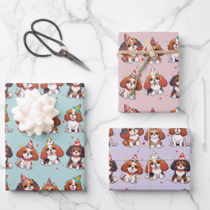 Cavalier King Charles Pastel Birthday Pattern Wrapping Paper Sheet