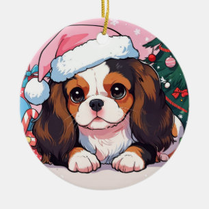 Cavalier King Charles pastel Christmas hat Ceramic Ornament