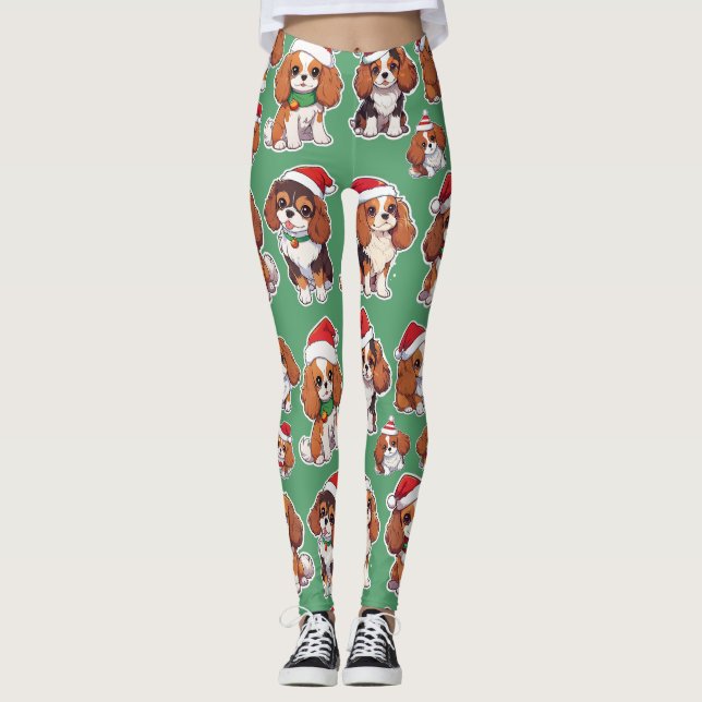 Cavalier King Charles Pastel Christmas Pattern Leggings (Front)
