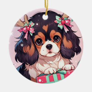 Cavalier King Charles Pastel Christmas presents Ceramic Ornament