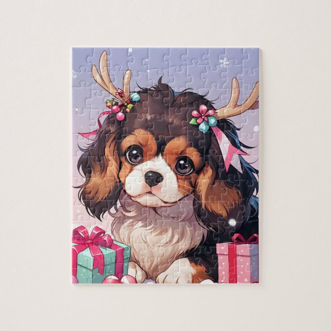 Cavalier King Charles Pastel Christmas presents Jigsaw Puzzle (Vertical)
