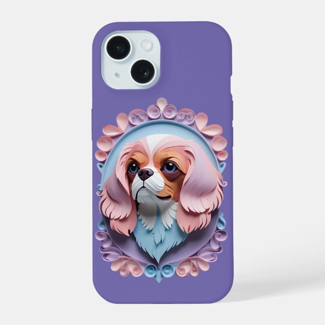 Cavalier King Charles Pastel Paper Cutting Art iPhone 15 Case (Back)