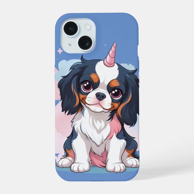 Cavalier King Charles Pastel Unicorn iPhone 15 Case (Back)