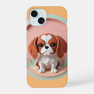 Cavalier King Charles Pink Pastel Paper Cutting iPhone 15 Case