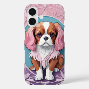 Cavalier King Charles Pink Purple Paper Cutting iPhone 16 Case