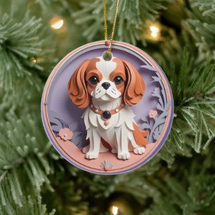 Cavalier King Charles Purple Pastel Paper Cutting Ceramic Ornament