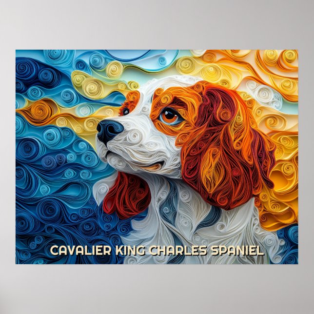 Cavalier King Charles Quilling Art Dog Portrait Poster (Front)