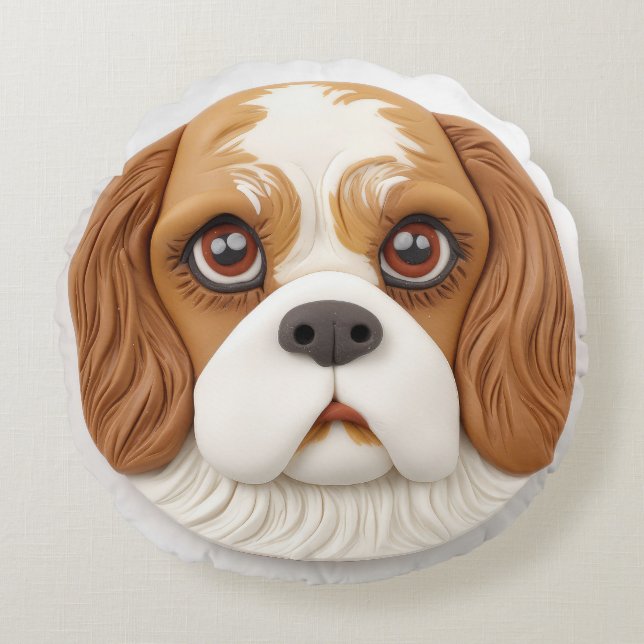 Cavalier King Charles Spaniel 3D Inspired Round Pillow (Front)
