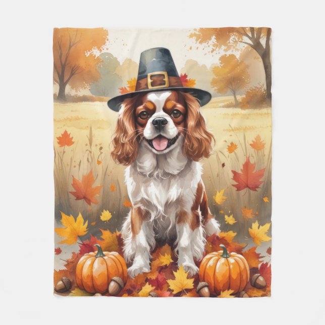 Cavalier King Charles Spaniel Autumn Leaves  Fleece Blanket (Front)