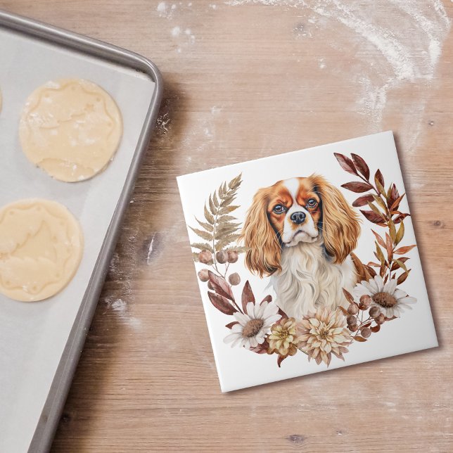 Cavalier King Charles Spaniel Autumn Wreath Tile (Creator Uploaded)