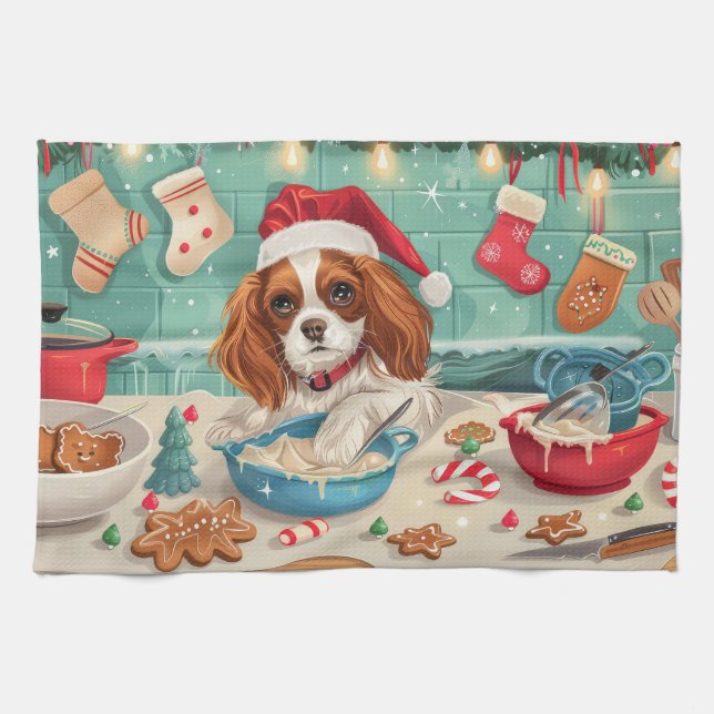 Cavalier King Charles Spaniel Baking Christmas Kitchen Towel (Horizontal)