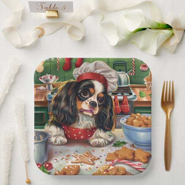 Cavalier King Charles Spaniel Baking Christmas Paper Plate (Wedding)