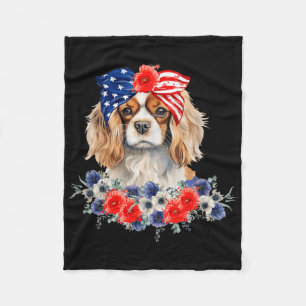 Cavalier King Charles Spaniel Bandana Usa Flag 4th Fleece Blanket
