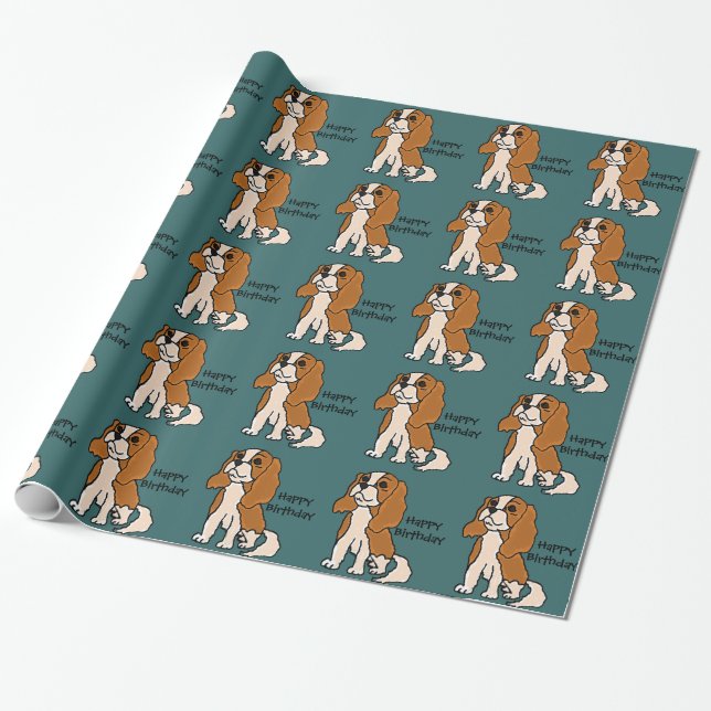 Cavalier King Charles Spaniel Birthday Gift Wrap (Unrolled)