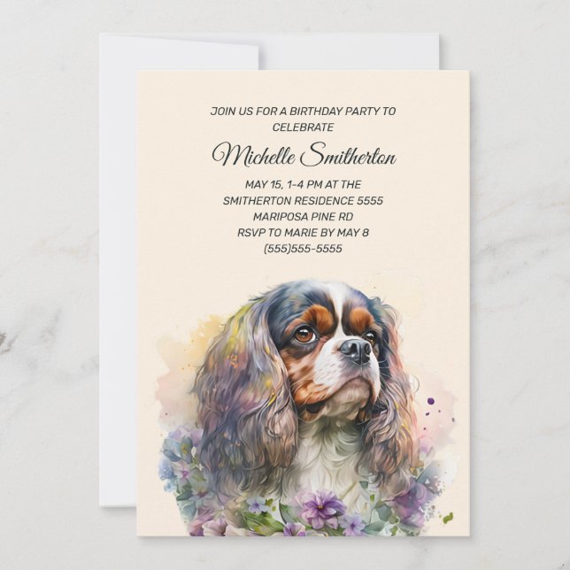 Cavalier King Charles Spaniel Birthday Invitation (Front)