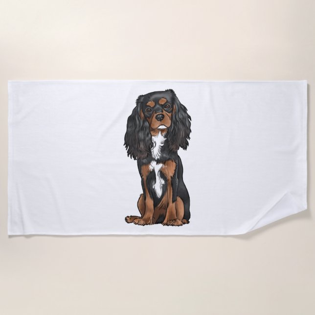 Cavalier King Charles Spaniel - Black and Tan Beach Towel (Front)