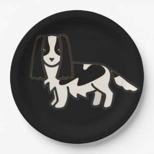 cavalier king charles spaniel black and white toon paper plate