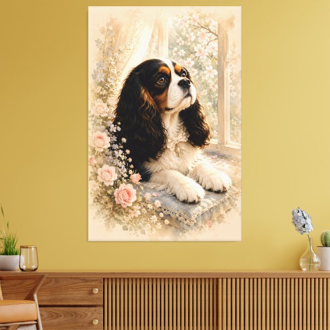 Cavalier King Charles Spaniel by the Window | Soft Canvas Print (Insitu(LivingRoom))