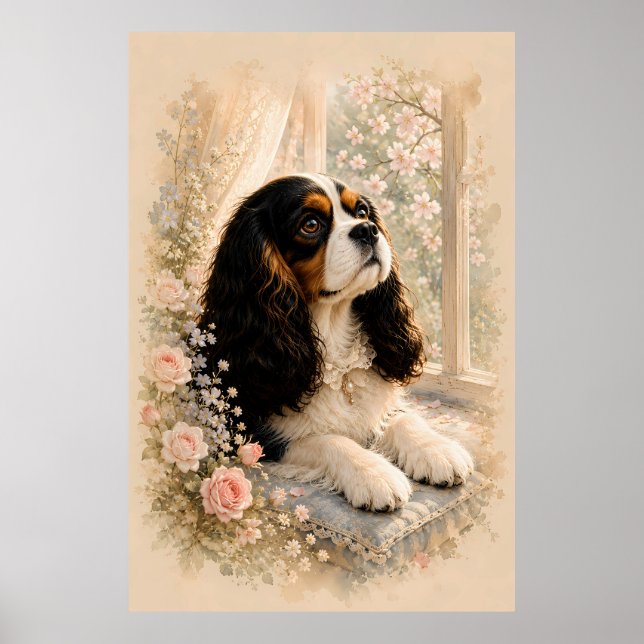 Cavalier King Charles Spaniel by the Window | Soft Poster (Front)