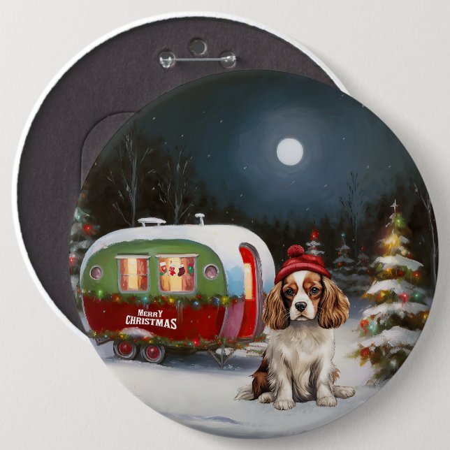 Cavalier King Charles Spaniel Caravan Christmas  6 Inch Round Button (Front & Back)