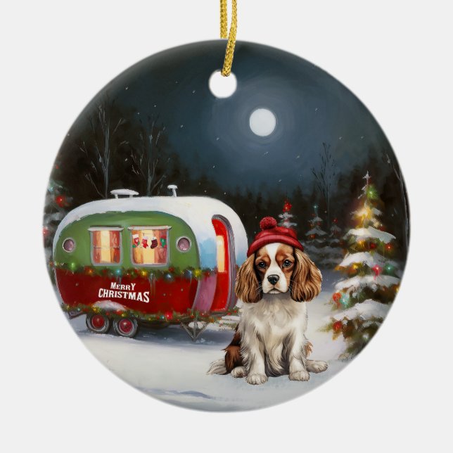 Cavalier King Charles Spaniel Caravan Christmas  Ceramic Ornament (Front)