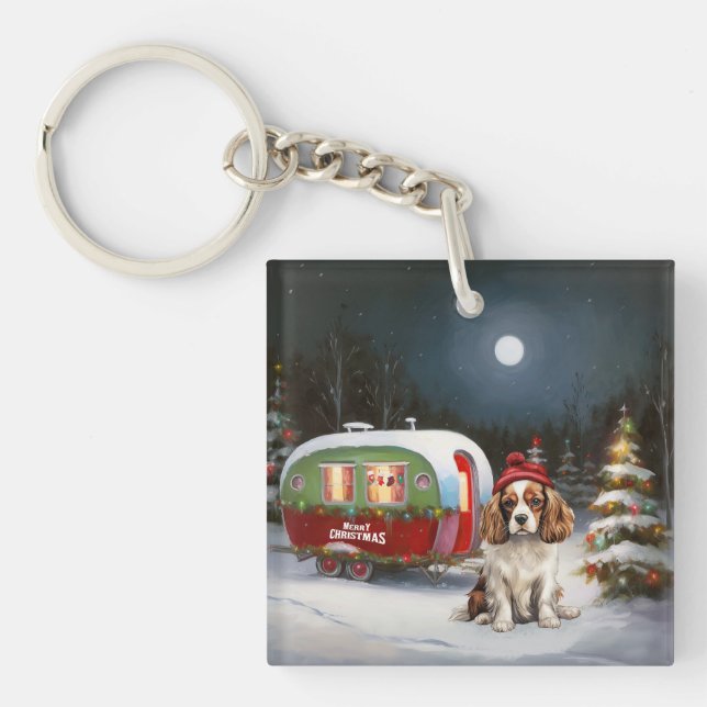 Cavalier King Charles Spaniel Caravan Christmas  Keychain (Front)