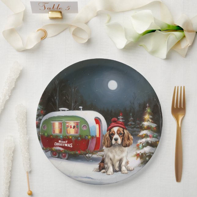 Cavalier King Charles Spaniel Caravan Christmas  Paper Plate (Wedding)