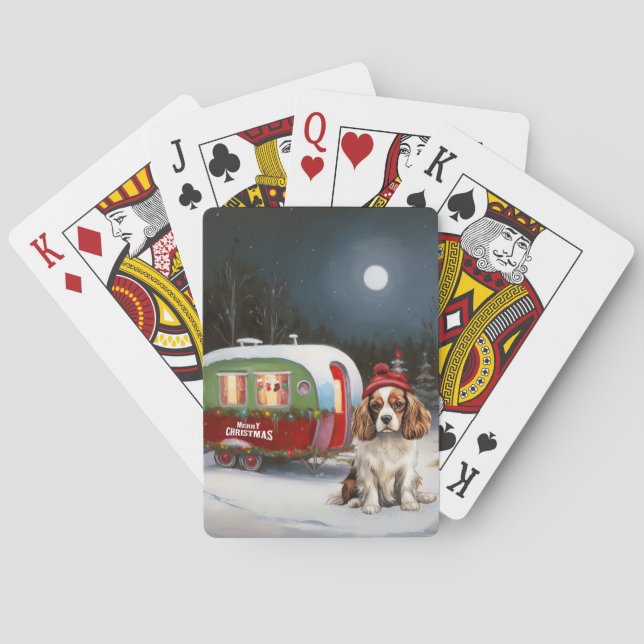 Cavalier King Charles Spaniel Caravan Christmas  Playing Cards (Back)