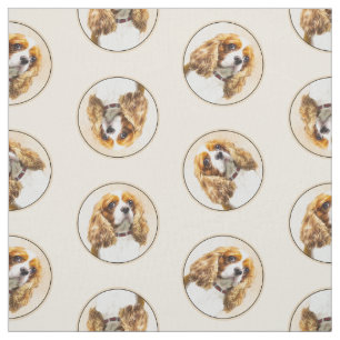 Cavalier King Charles Spaniel Cav Dog Art Painting Fabric