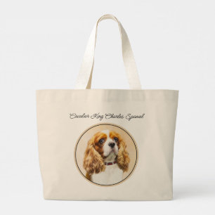 Cavalier King Charles Spaniel Cav Dog Art Painting Large Tote Bag