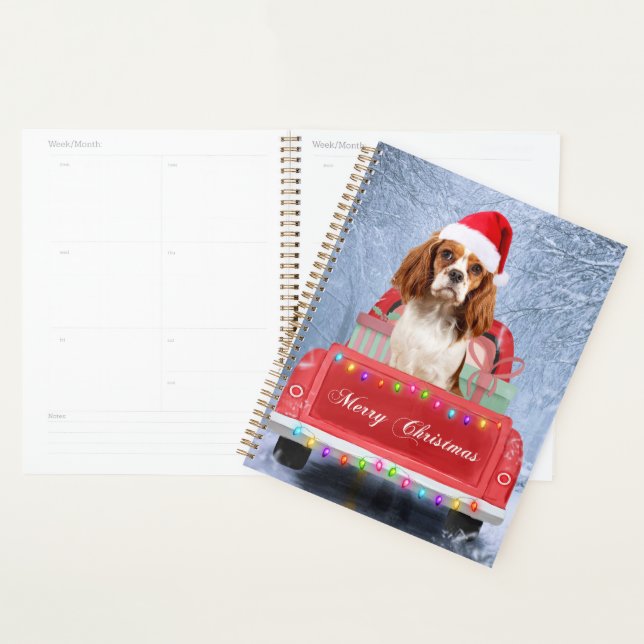 Cavalier King Charles Spaniel Chien neige noël (Devant avec enveloppe)