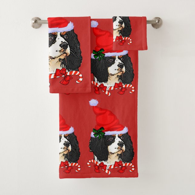Cavalier King Charles Spaniel Christmas Bath Towel Set (Insitu)
